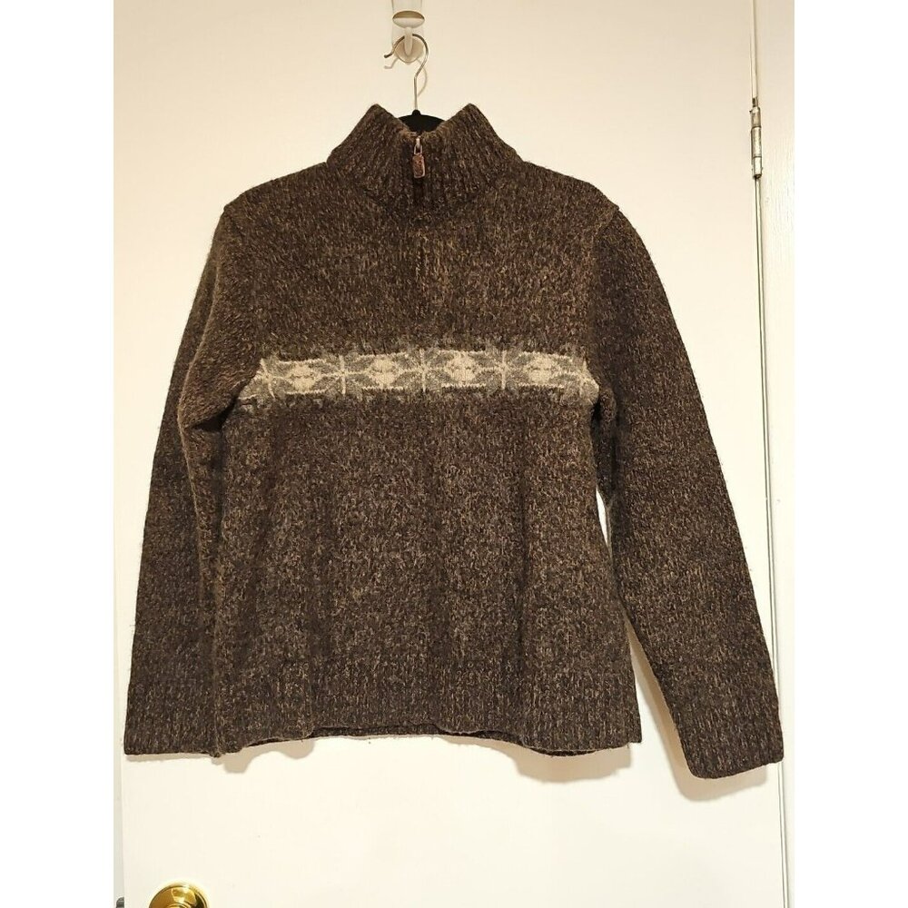 Eddie Bauer Nordic Pullover Men L Lambs Wool Brown Crewneck Tight Knit Sweater